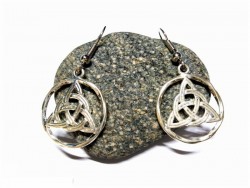 Silver hook Earrings, silver Celtic Trinity knot in a circle pendant