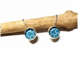 Silver Earrings, Kikko (Japanese) turquoise Silver pendants Japan jewel traditional fabric pattern