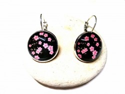 Silver Earrings, Cherry blossoms (Japanese) black Silver pendants Japan jewel Sakura 桜 traditional fabric pattern