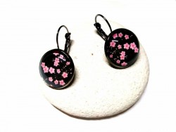 Boucles d'oreilles noir brillant Fleurs de cerisier (japonais) noir bijou Japon Sakura 桜, bijoux pour femme ado adolescente