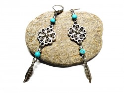 Earrings silver & turquoise Boho & turquoise howlite Feather vintage jewels ethnic boho boho chic & lithotherapy
