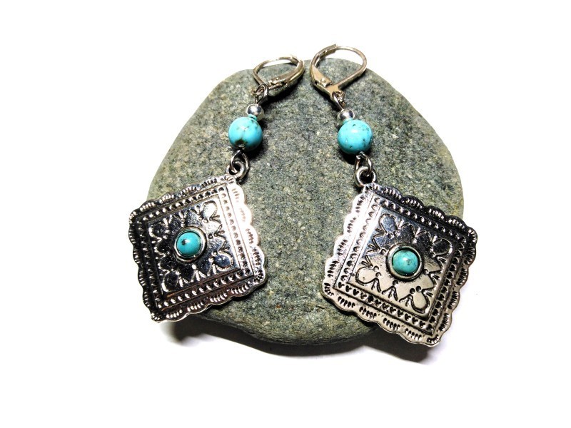Boucles d'oreilles argent, pendentifs Bohème & howlite turquoise bijou boho chic bijoux bohochic