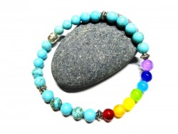 Turquoise howlite & Cat's Eye 7 chakra Bracelet, lithotherapy jewel peace communication creativity meditation