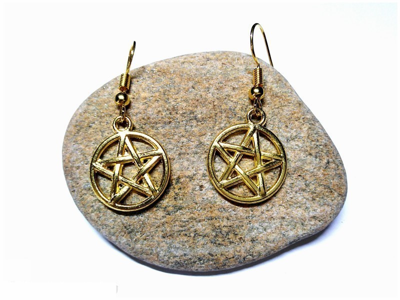 Golden Earrings, Pentagram in knotwork pendants paganism jewel wicca witch witchcraft amulet