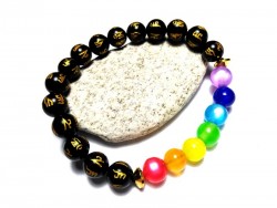 Obsidian & 7 chakra Cat's Eye Bracelet, lithotherapy jewel yoga meditation Om mani padme hum mantra