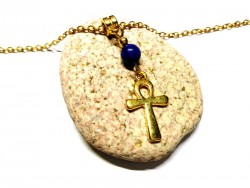 Necklace + pendant, Ankh / Cross of Life & Lapis lazuli golden Egypt jewel egyptian jewels mythology jewelry