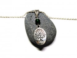 Collier petite chaîne, pendentif Arbre de vie et Jade, métal argent, bijou spiritualité et lithothérapie La Blanche Hermine