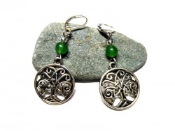 Boucles d'oreilles argent, pendentifs Arbre de vie avec triquètre & Aventurine bijou spiritualité lithothérapie celtique zen