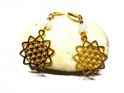 Gold Earrings, Flower of life & Opalite pendants spirituality & lithotherapy sacred geometry