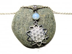 Necklace + pendant, Flower of life & Opalite silver spirituality & lithotherapy sacred geometry