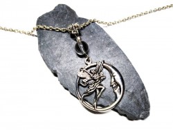 Necklace + pendant, Fairy and Moon & Clear Crystal silver Faerie & lithotherapy jewel magic fantasy fay wings for girls teens