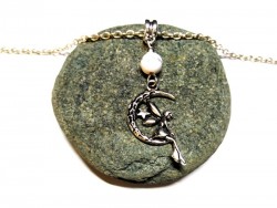 Necklace + pendant, Fairy and Moon & Howlite silver Faerie & lithotherapy jewel magic fantasy fay wings for girls teens