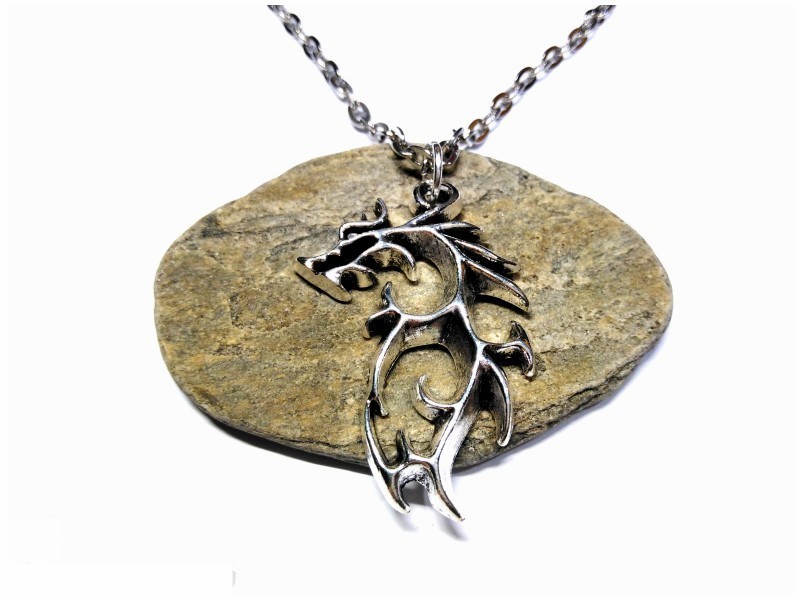 Silver Necklace, silver Dragon pendant