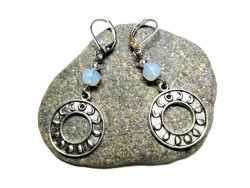 Silver Earrings, Moon phases & Opalite pendants spirituality & lithotherapy jewel wiccan witch jewels magic witchcraft