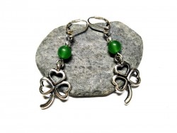 Silver Earrings, Shamrock & Aventurine pendants Ireland & lithotherapy jewel Irish Saint Patrick Celtic clover luck