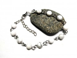 Silver Bracelet, Howlite beads, lithotherapy jewel yoga meditation boho hippie chic