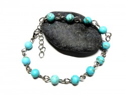 Turquoise howlite Silver Bracelet, lithotherapy jewel yoga meditation boho hippie chic