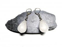Silver Lever Back Earrings, White Quartz, lithotherapy jewel natural gemstone meditation boho hippie chic