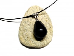 Black Necklace Obsidian pendant lithotherapy jewel natural gemstone wicca meditation boho hippie chic