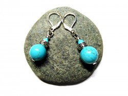 Silver Lever Back Earrings, Turquoise howlite, lithotherapy jewel natural gemstone yoga meditation boho hippie chic