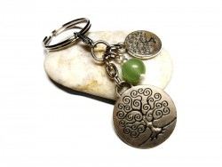 Silver Bag charm & key ring, Tree of life & Aventurine pendants spirituality & lithotherapy natural gemstone