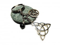 Silver Bag charm & key ring, Triquetra, Pentagram & Labradorite pendants Wicca Pagan & lithotherapy natural gemstone