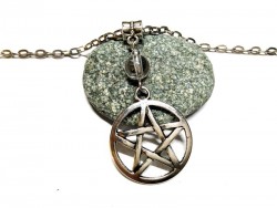 Silver Necklace Pentagram & Clear Crystal pendant Pagan & lithotherapy jewel natural gemstone Wicca witch