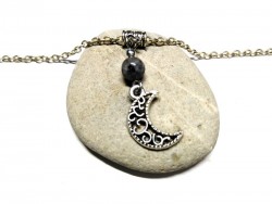 Collier argent pendentif Croissant de Lune & Labradorite bijou Wicca & lithothérapie pierre semi-précieuse sorcière paganisme
