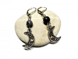 Silver Lever Back Earrings, Moon & Labradorite, Wicca & lithotherapy jewel natural gemstone Pagan witch witchcraft