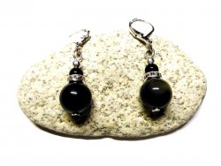 Silver Lever Back Earrings, Obsidian, lithotherapy jewel natural gemstone yoga meditation chakra