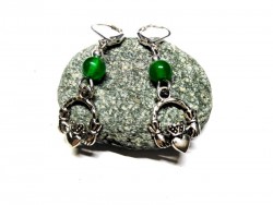Boucles d'oreilles dormeuse argent Claddagh & Agate verte, bijou Irlande celte & lithothérapie 4ème chakra du cœur Anahata