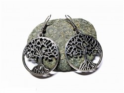 Boucles d'oreilles argentées crochets, pendentifs Arbre de vie sylvestre, bijou spiritualité La Blanche Hermine