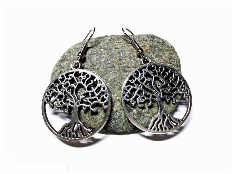 Boucles d'oreilles argentées crochets, pendentifs Arbre de vie sylvestre, bijou spiritualité La Blanche Hermine