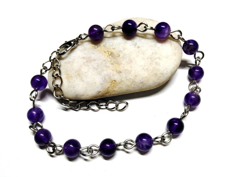 Amethyst Silver Bracelet, lithotherapy jewel yoga meditation boho hippie chic