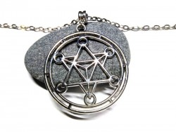 Necklace + pendant, Merkabah silver Kaballah jewel sacred geometry flower of life mysticism sprituality judaism