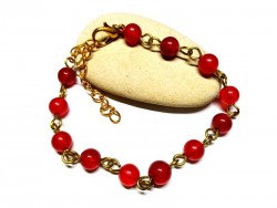 Bracelet or Agate rouge bijou lithothérapie 1er chakra racine Muladhara énergie vitalité protection courage yoga