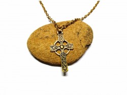 Necklace + pendant, Celtic cross Golden Celtic cross jewel ancient Ireland jewelry triquetra Irish knotworks christian god