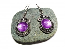 Boucles d'oreilles argent, pendentif Lilas métallisé violet bijou gothique victorien bijoux cosplay bijoux pour femme