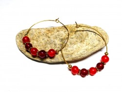Gold Earrings, Red Agate, lithotherapy jewel natural gemstone yoga meditation