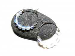 Silver Earrings, Opalite, lithotherapy jewel natural gemstone yoga meditation boho hippie chic