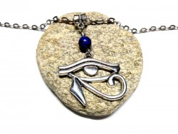 Collier argent pendentif Œil d'Horus / Oudjat & Lapis Lazuli bijou Égypte & lithothérapie pierre semi-précieuse chakra Ajna