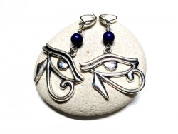 Boucles d'oreilles argent Œil d'Horus / Oudjat & Lapis Lazuli, bijou Égypte & lithothérapie 6ème chakra Ajna protection
