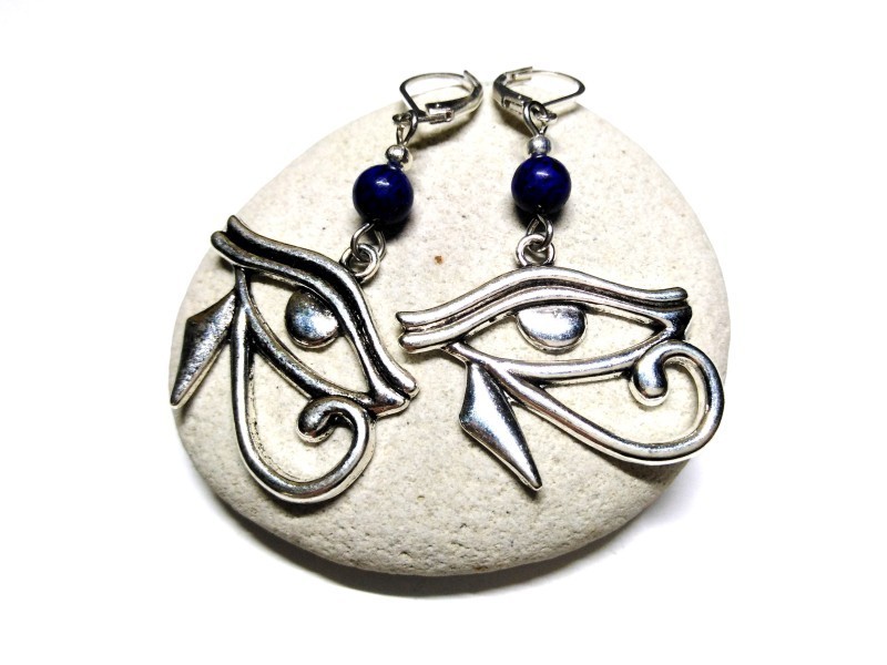 Silver Earrings, Eye of Horus & Lapis Lazuli, Egypt jewel natural gemstone egyptian jewels mythology jewelry protection
