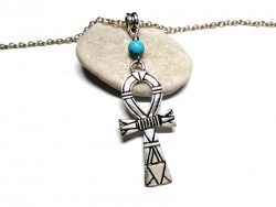 Silver Necklace Ankh / Cross of Life & Turquoise howlite pendant Egypt jewel natural gemstone egyptian jewels mythology jewelry