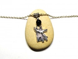 Silver Necklace Anubis & Obsidian pendant Egypt jewel natural gemstone egyptian jewels mythology jewelry jackal protection