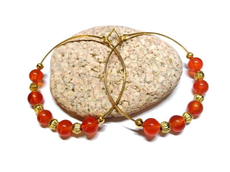 Gold Earrings, Carnelian, lithotherapy jewel natural gemstone yoga meditation