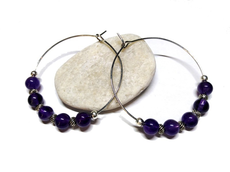 Silver Earrings, Amethyst, lithotherapy jewel natural gemstone yoga meditation