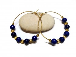 Gold Earrings, Lapis lazuli, lithotherapy jewel natural gemstone yoga meditation