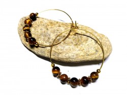 Gold Earrings, Tiger's Eye, lithotherapy jewel natural gemstone yoga meditation protection