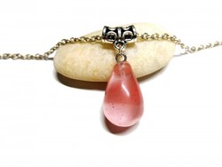Silver Necklace Cherry Quartz pendant lithotherapy jewel natural gemstone yoga meditation boho hippie chic
